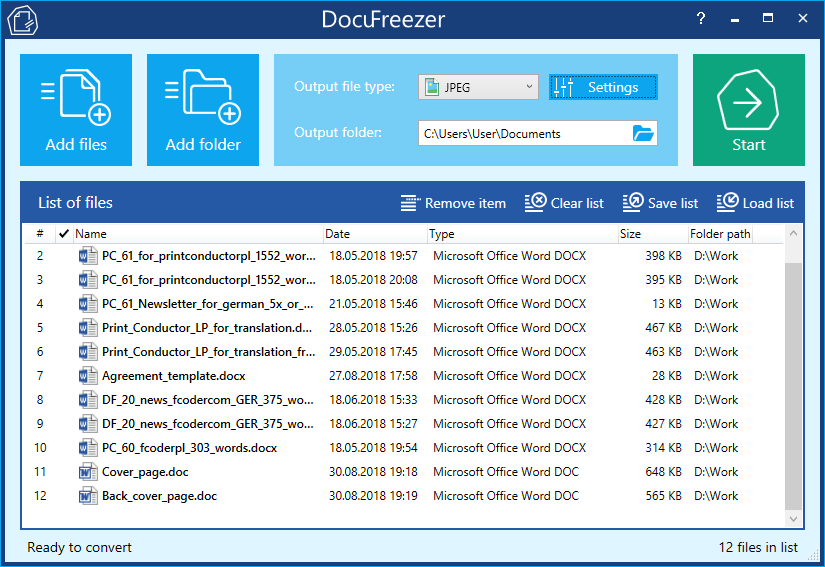 Document to image file conversion in batch